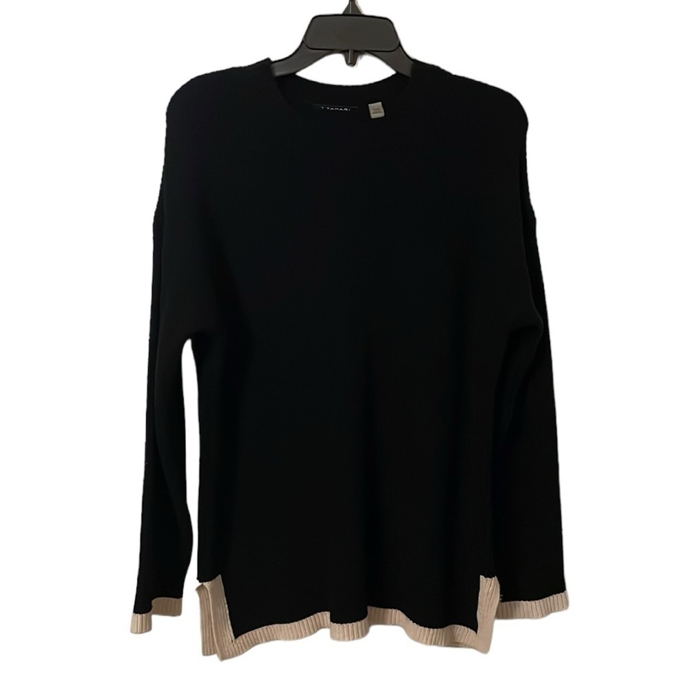 T TAHARI | Women’s Black/Cream Trim Rib Knit Crewneck Sweater‎ Size XL